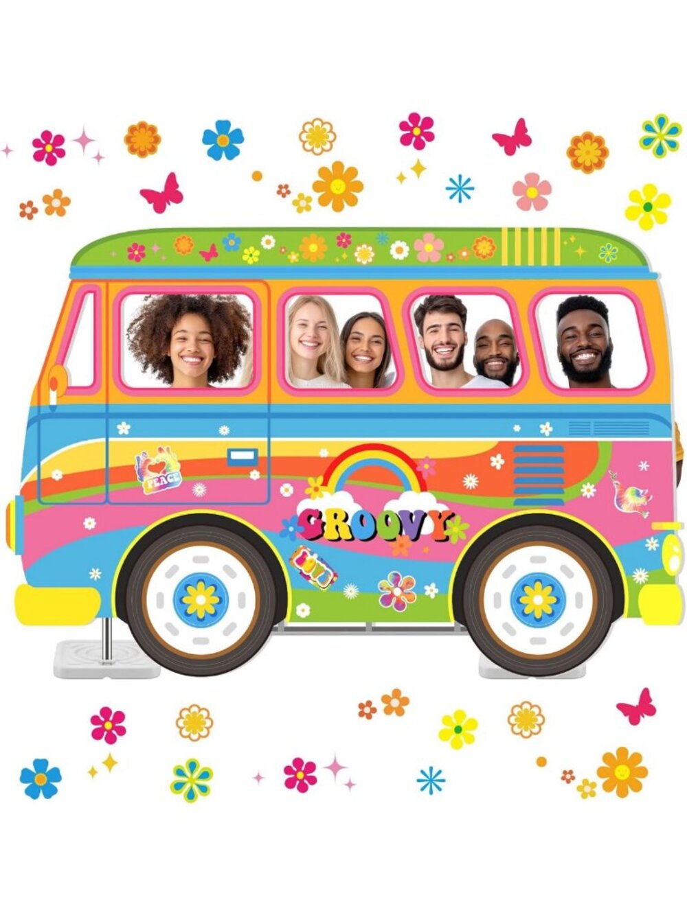 Life-Size Hippie Bus Cutout - Retro 60s 70s Party Decor & Photo Prop Backdrop